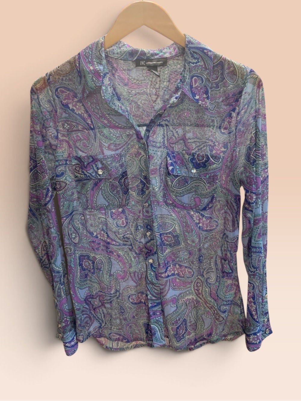 INC International Concepts Purple Multi Paisley Button-Down Shirt Large